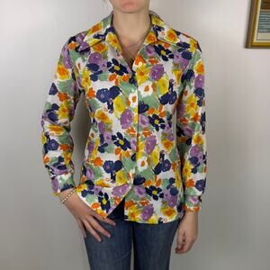 VINTAGE 70S DEVON FLORAL BLOUSE MEDIUM